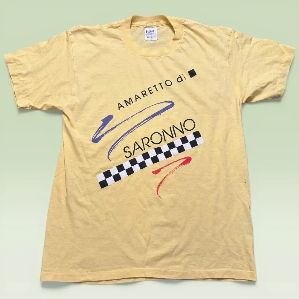 Vintage Amaretto Di Saronno Shirt Mens Large Yellow Evert Liquor Tee T-Shirt